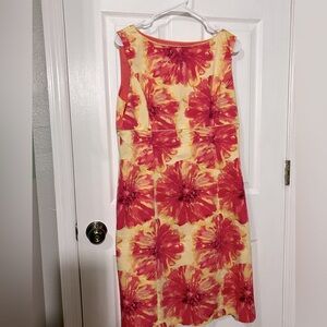 Ladies Alex Marie yellow pink sleeveless floral Easter sheath dress sz 10